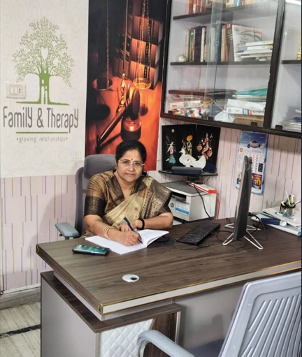 Pasham Vidhya at her desk in her office in Narayanaguda, Hyderabad